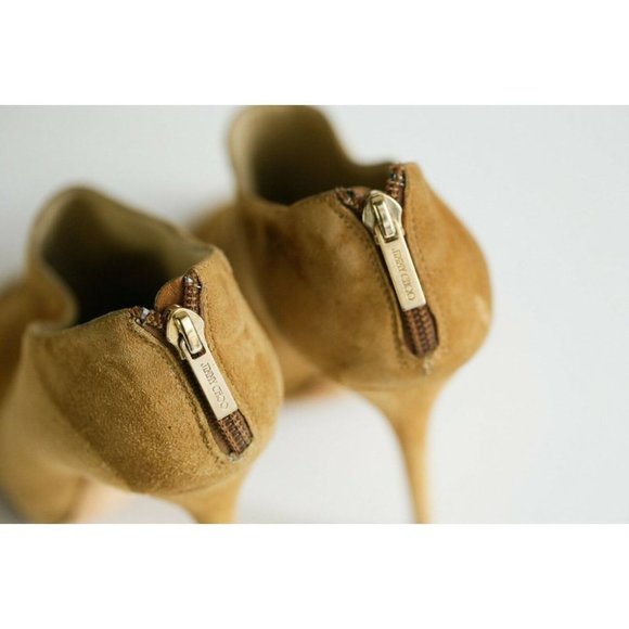 Jimmy Choo Camel Sude Sexy Stiletto Peep Toe Booties 37 - Picture 4 of 11